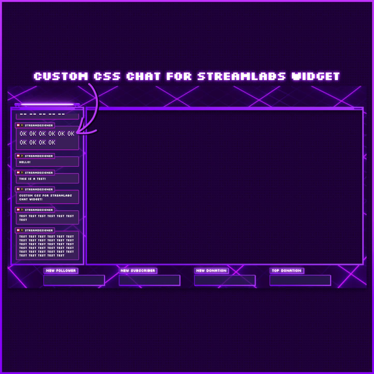 Purple retro neon stream overlays. Stream chat.