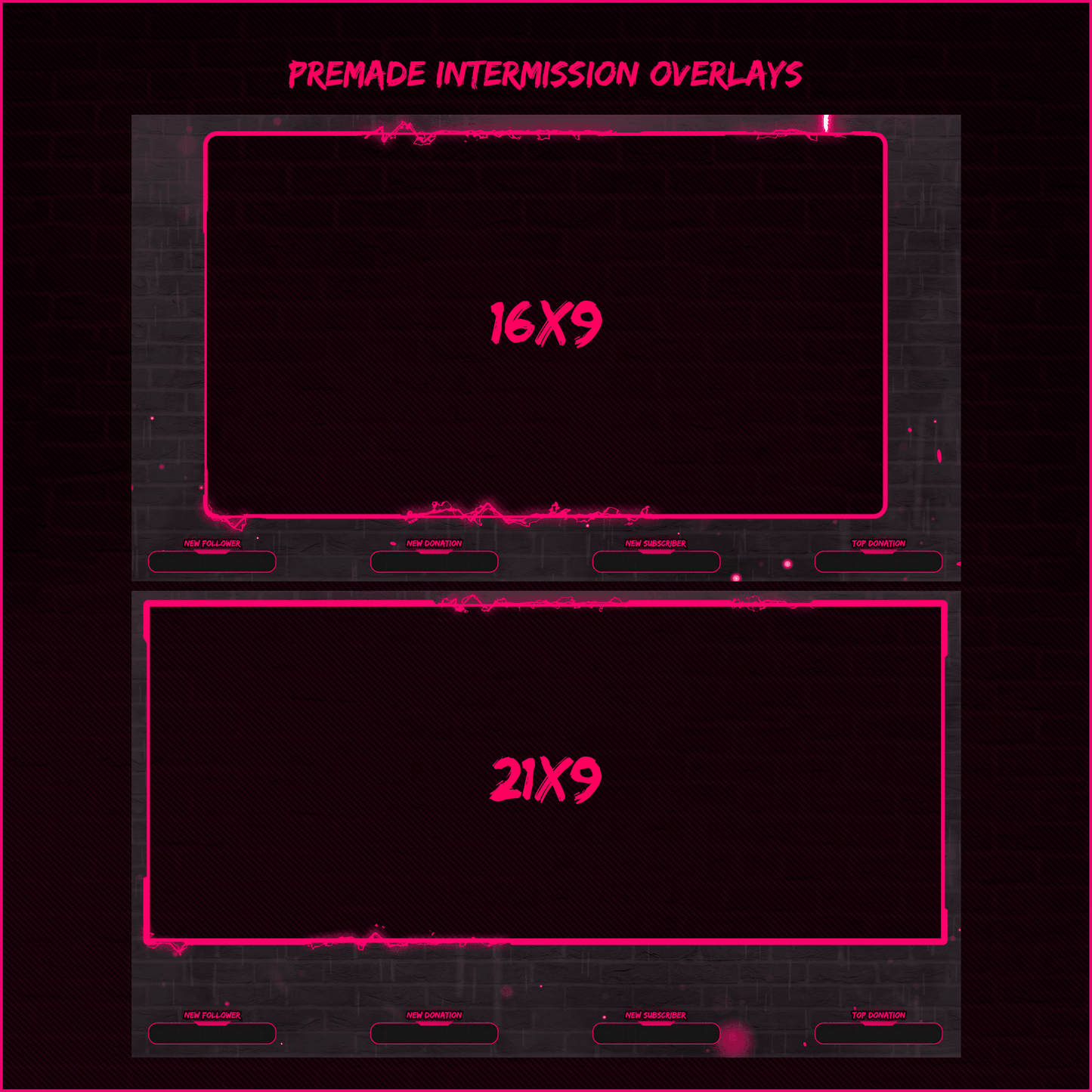 Pink neon stream overlays. Fullscreen overlays.