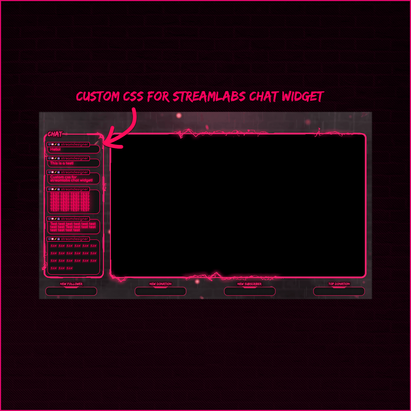 Pink neon stream overlays. Stream chat.