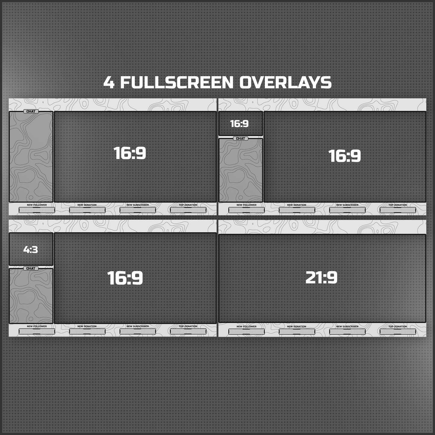 White stream overlays. Fullscreen overlays. Just chatting. Intermission screen.