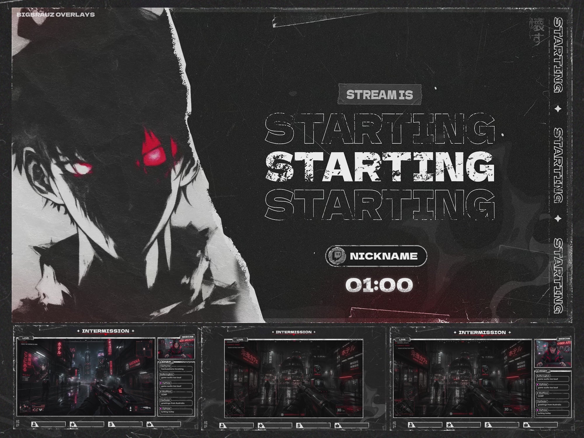 Dark anime stream overlays – BIGBRAUZ OVERLAYS
