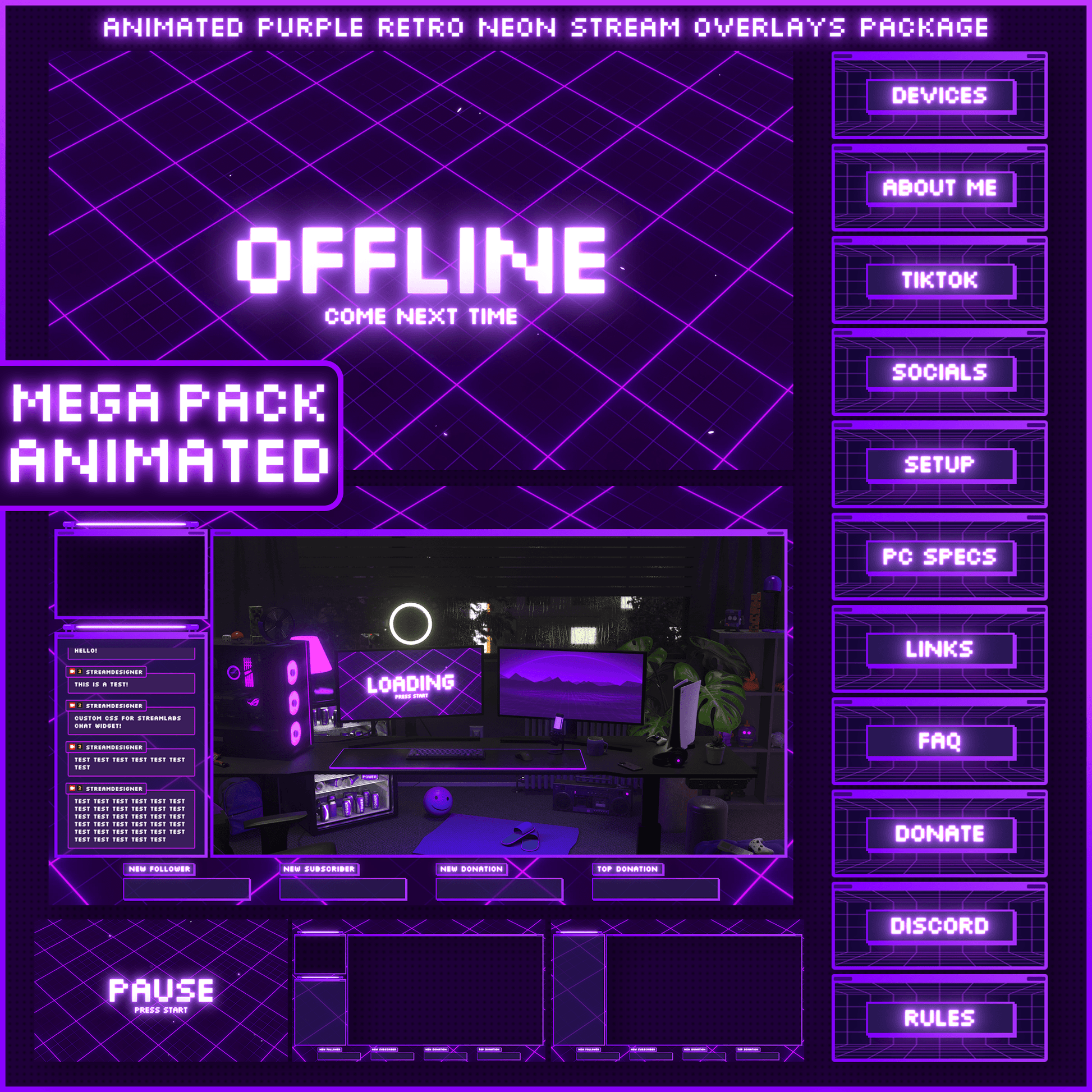 Retro stream overlays. Offline. Stream panels. Intermission screens, just chatting. 