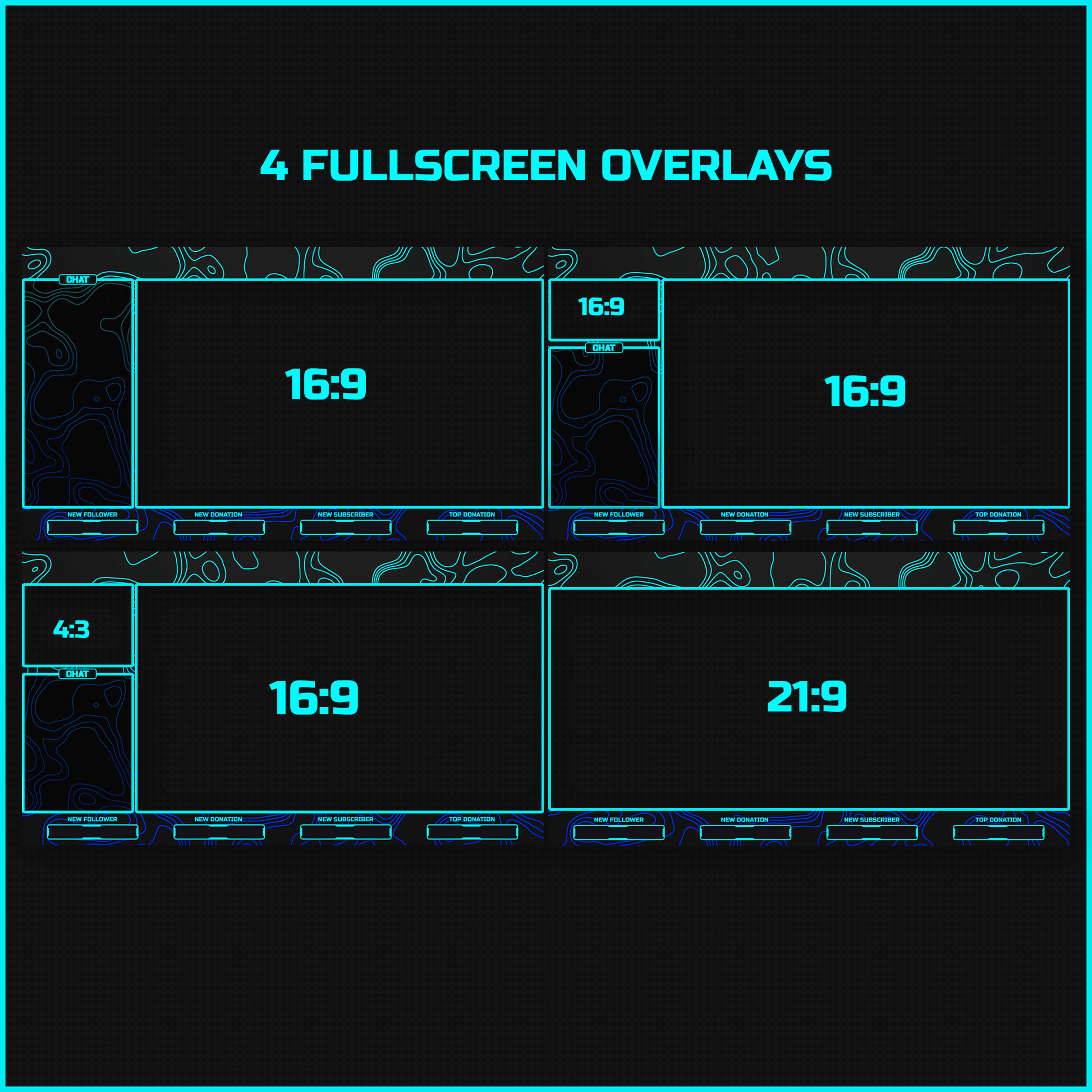 Aqua Blue Stream overlays. Fullscreen overlays, intermission screens, just chatting scenes. 