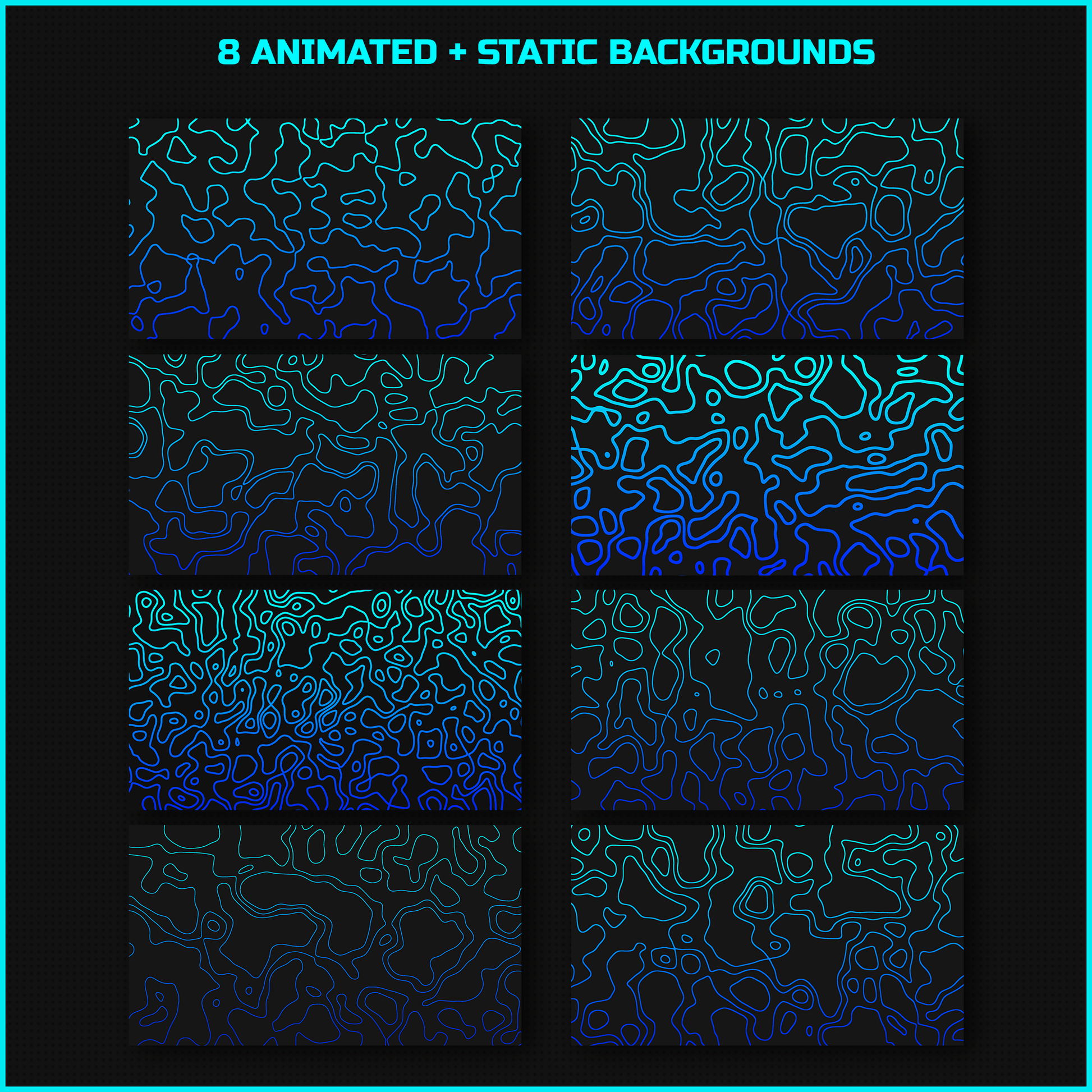 Aqua blue stream overlays backgrounds. 