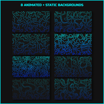 Aqua blue stream overlays backgrounds. 