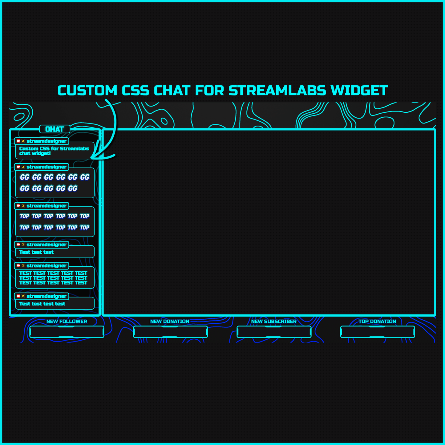 Aqua blue neon stream chat overlays. Custom css chat for streamlabs. 