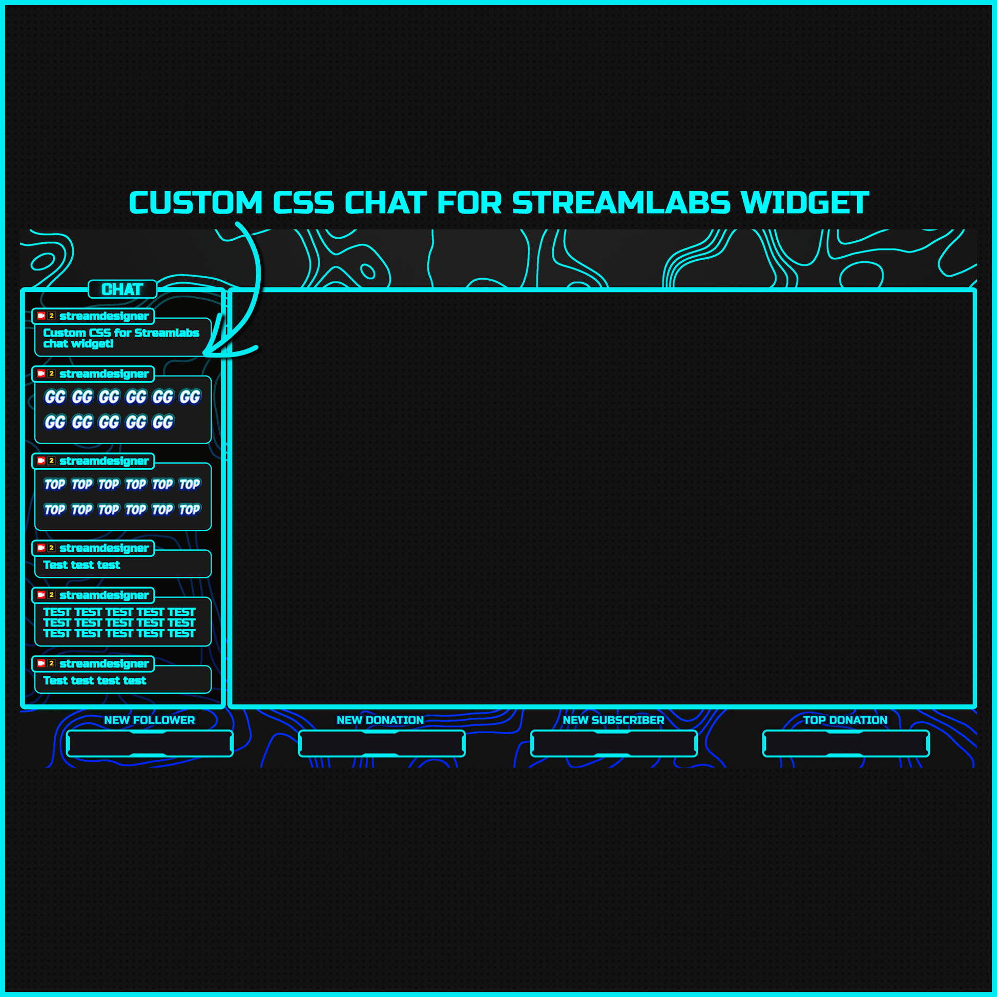 Aqua blue neon stream chat overlays. Custom css chat for streamlabs. 