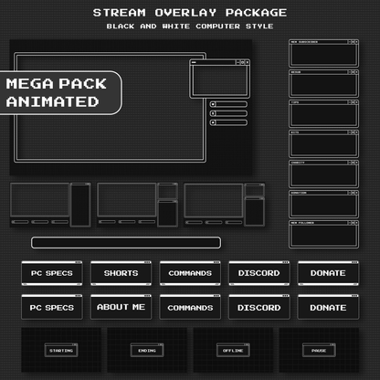 BLACK AND WHITE RETRO STREAM OVERLAYS PACKAGE