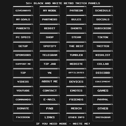 BLACK AND WHITE RETRO STREAM TWITCH PANELS