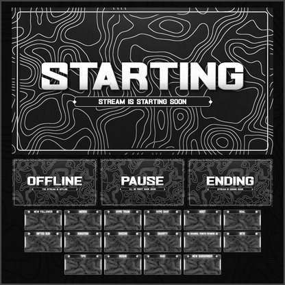 STREAM STARTING SCREEN, STREAM OFFLINE SCREEN, PAUSE SCREEN, STREAM IS ENDING SCREEN, STREAM ALERTS
