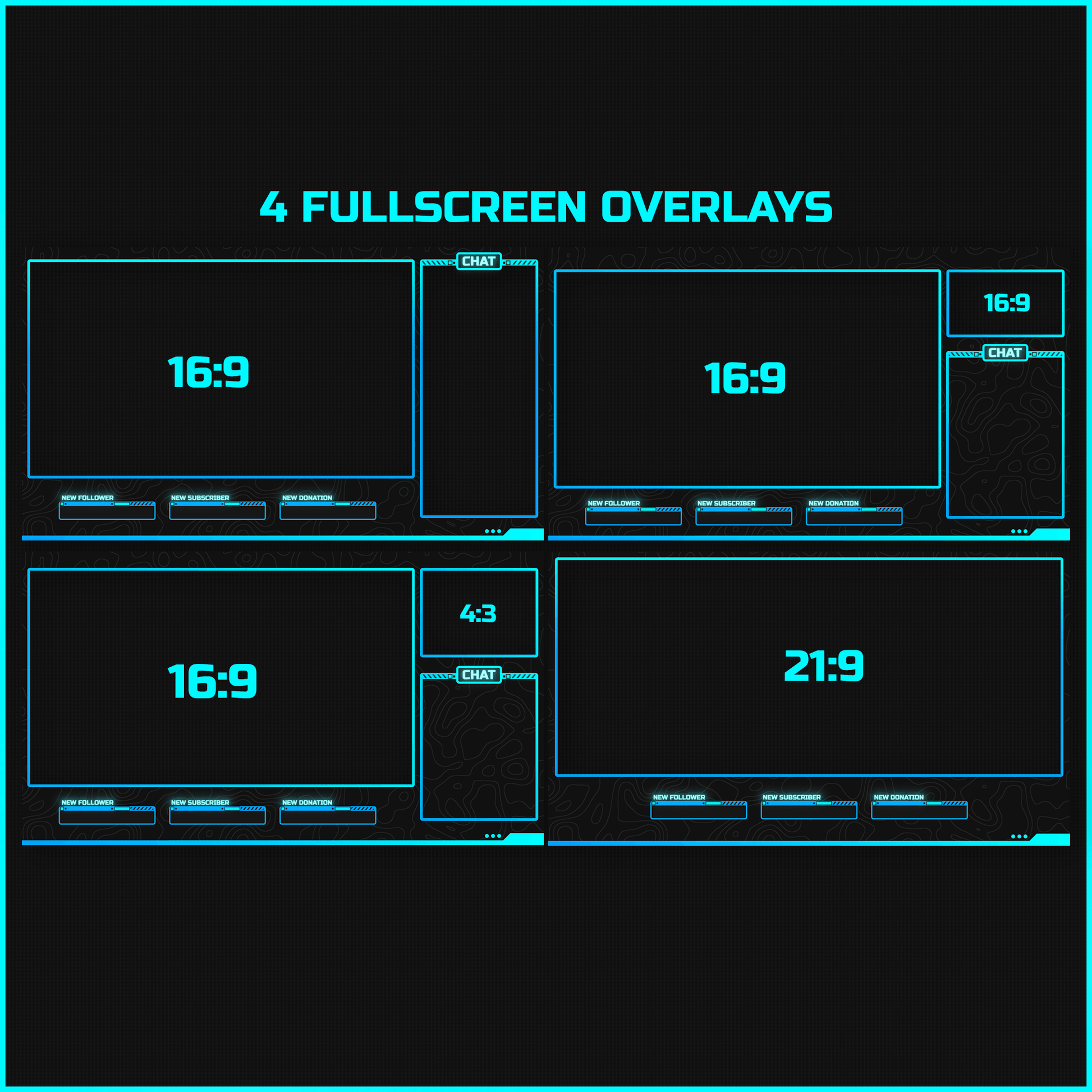 Blue neon stream overlays. Intermission screens, just chatting screens overlays. 
