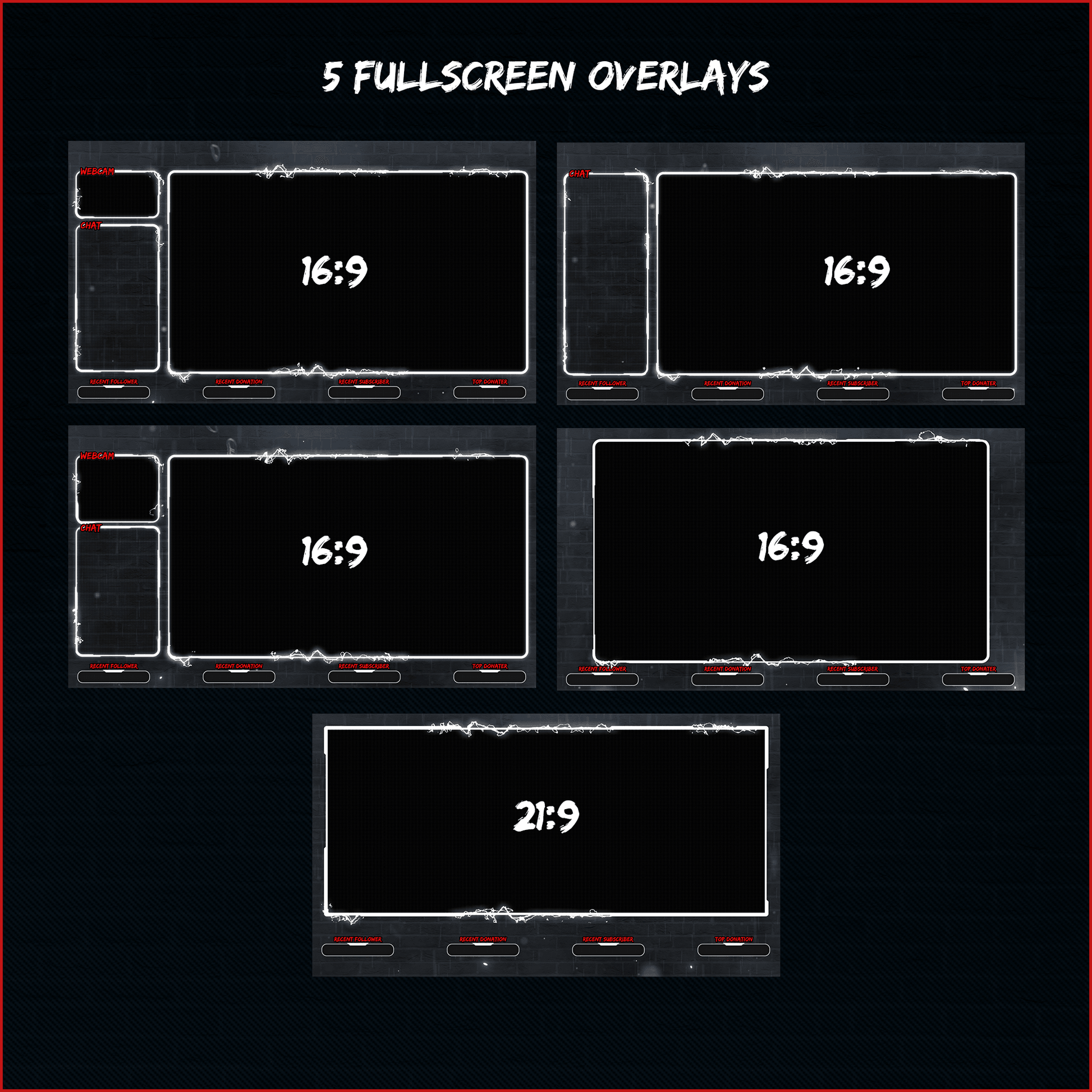 Dark neon stream overlays. Intermission screens. Just chatting screens. Fullscreen overlays. 