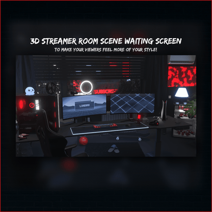Dark neon stream overlays. Streamer room. 