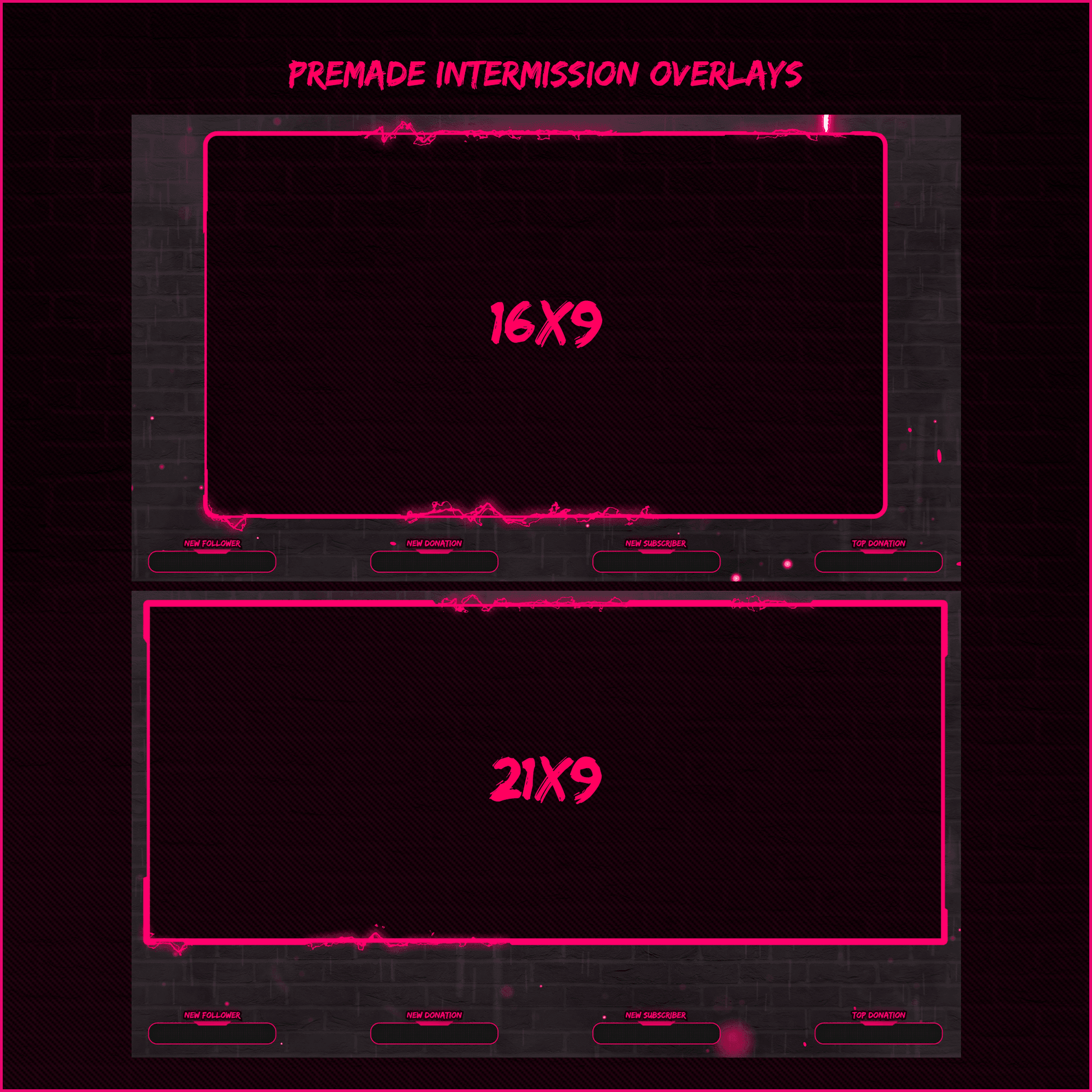 Pink neon stream overlays. Fullscreen overlays.