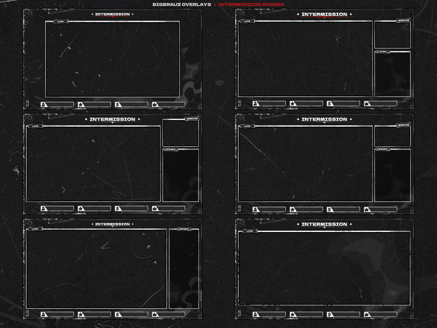 Dark anime stream overlays pack