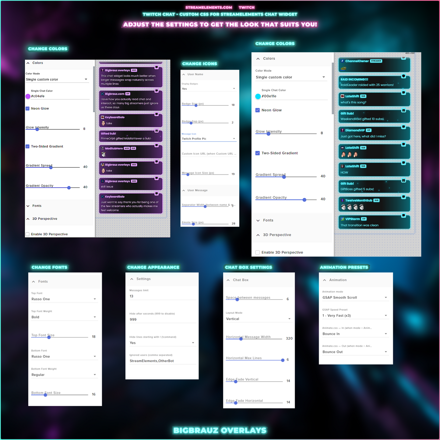 Сyber neon stream chat widget