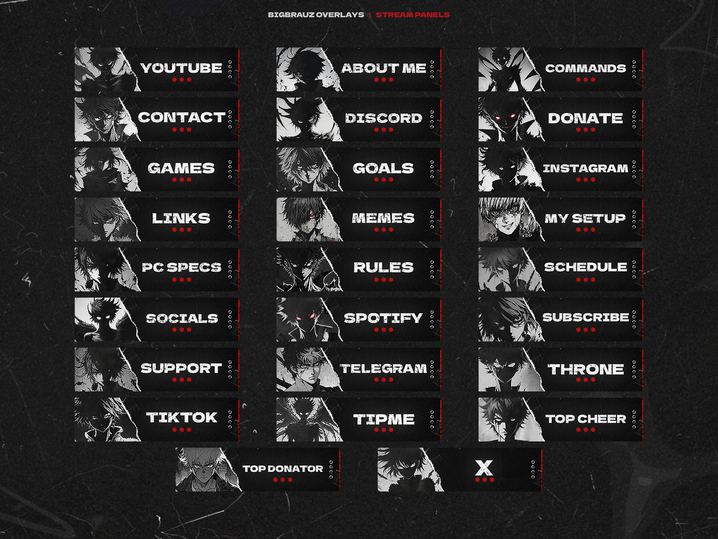 Dark anime stream overlays pack