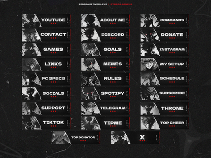 Dark anime stream overlays pack