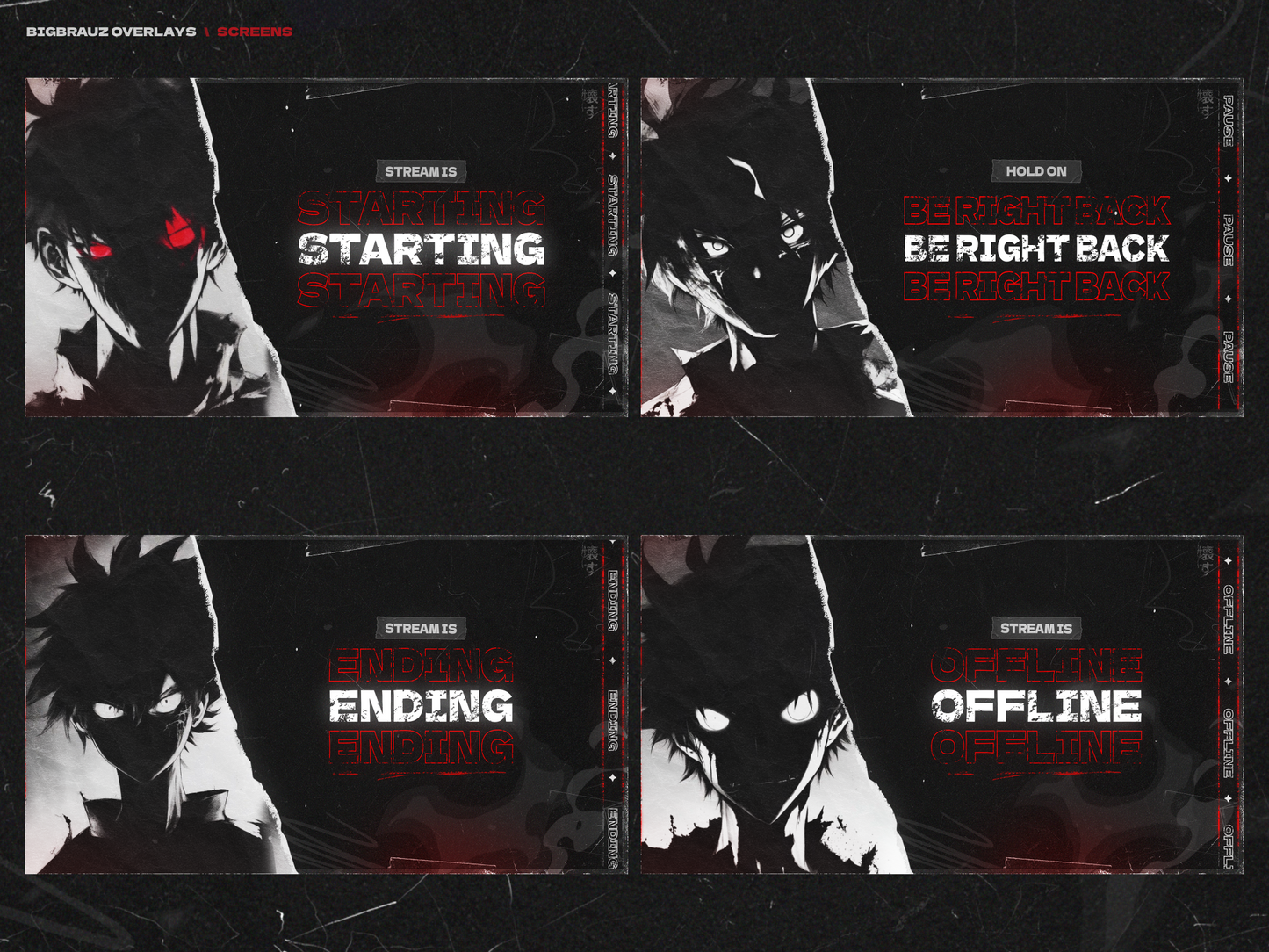 Dark anime stream overlays pack