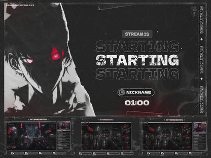 Dark anime stream overlays pack