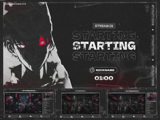 Dark anime stream overlays pack